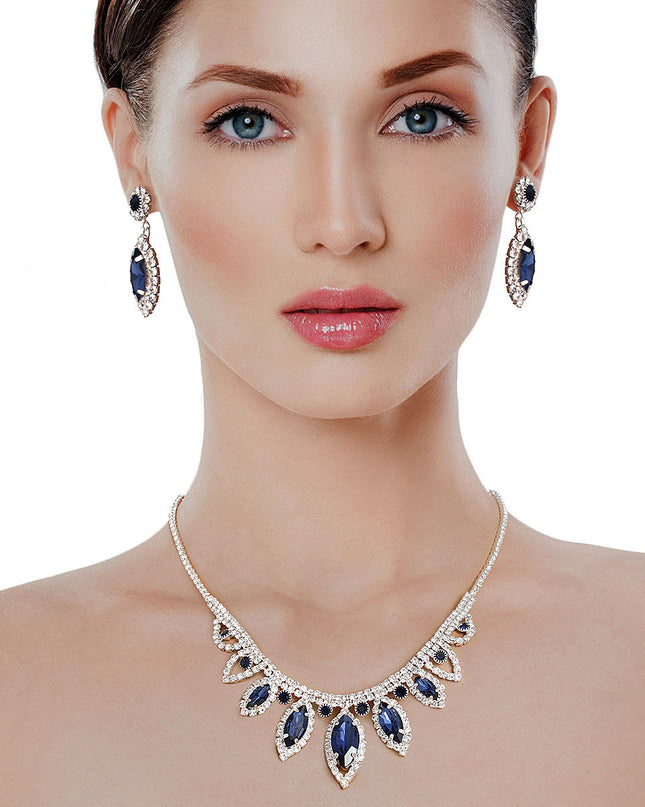 Navy Marquise Crystal Silver Set