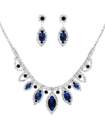 Navy Marquise Crystal Silver Set