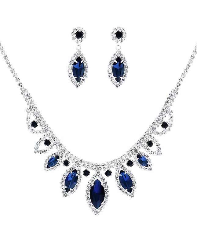 Navy Marquise Crystal Silver Set