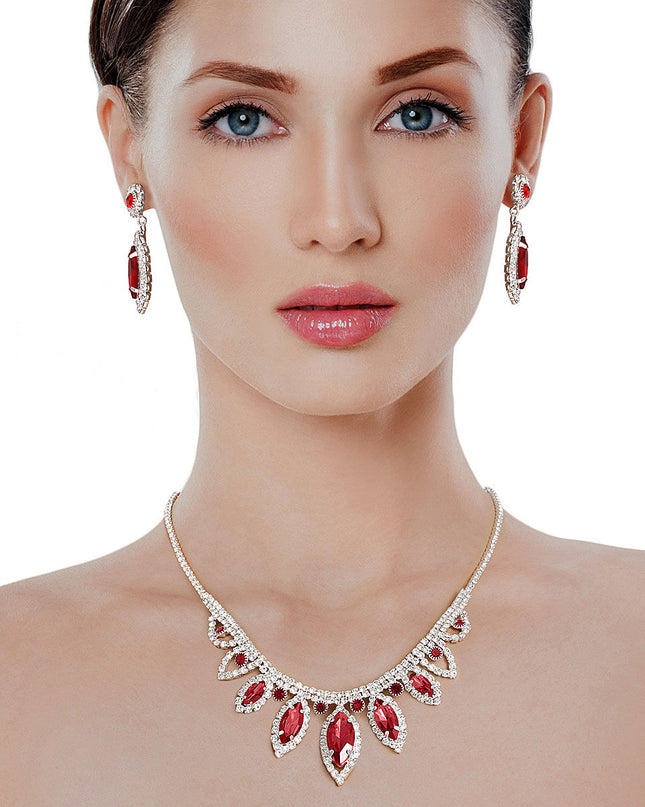 Red Marquise Crystal Silver Set