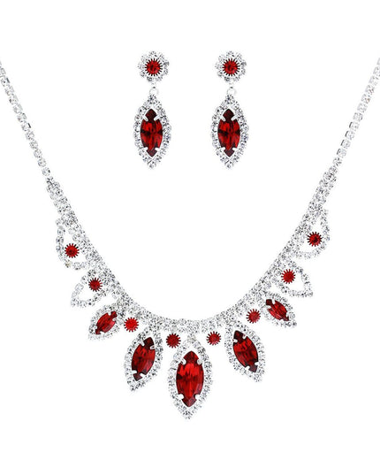Red Marquise Crystal Silver Set