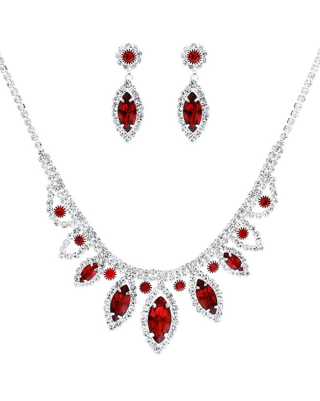 Red Marquise Crystal Silver Set