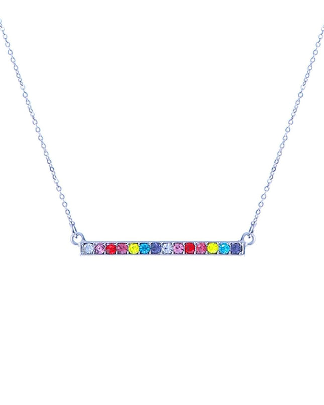 Rainbow Bar Silver Chain Necklace