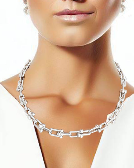 Silver Metal Gauge Link Necklace