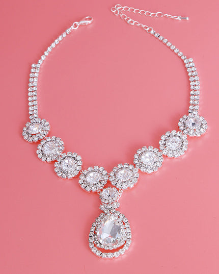 Silver  Halo Teardrop Rhinestone Choker