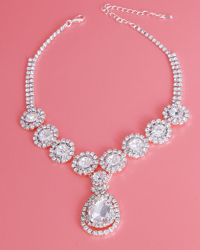 Silver  Halo Teardrop Rhinestone Choker
