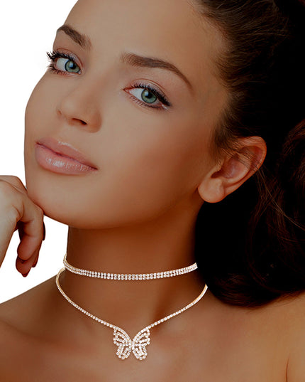 Gold Bling 2 Pcs Butterfly Collar Set