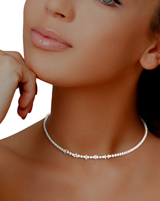 Silver CZ Faith Tennis Choker