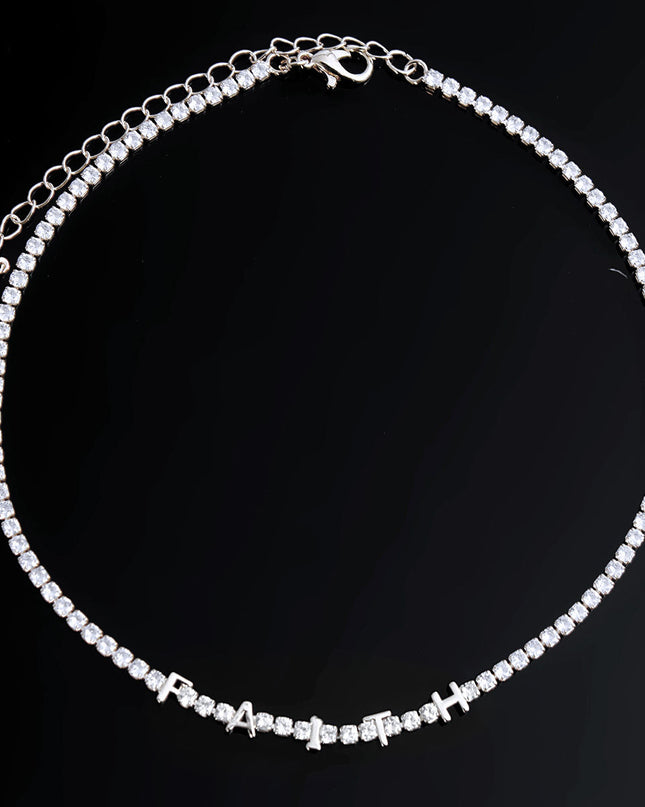 Silver CZ Faith Tennis Choker