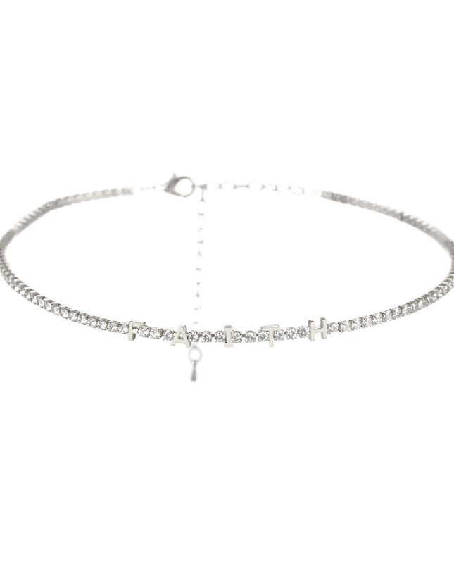 Silver CZ Faith Tennis Choker