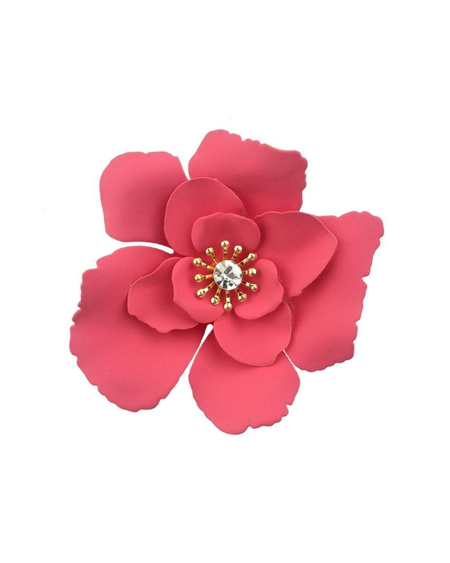 Dark Pink Coated Metal Flower Brooch