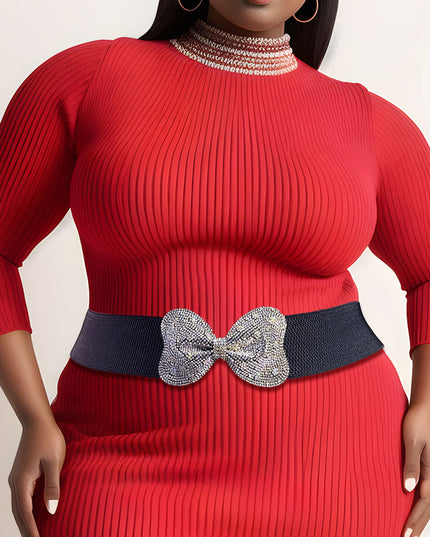 Aurbo Bowknot Rhinestone Stretch Belt