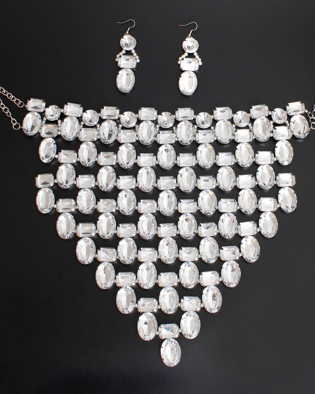 Opulent Jeweled Silver Pointed Bib Set