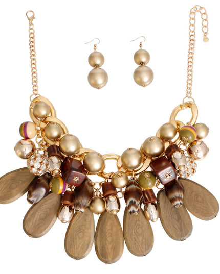 Natural Beauty Stone Wood Bead Set