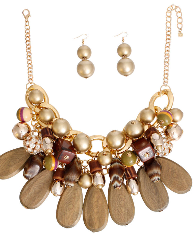 Natural Beauty Stone Wood Bead Set