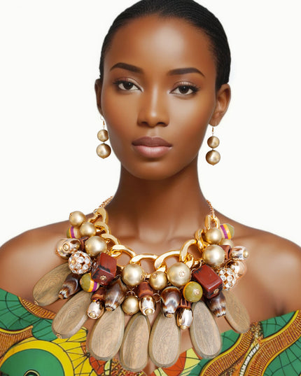 Natural Beauty Stone Wood Bead Set