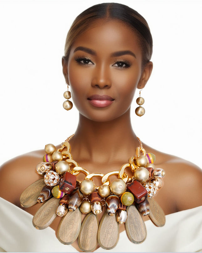Natural Beauty Stone Wood Bead Set