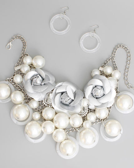 Radiant Silver Rose Pearl Ensemble