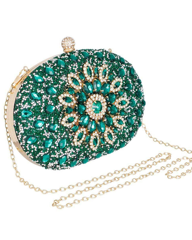 Clutch Green Crystal Hard Case Clutch for Women