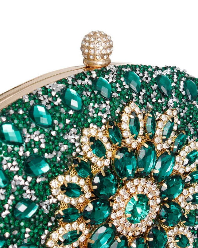 Clutch Green Crystal Hard Case Clutch for Women