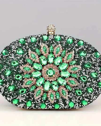 Clutch Green Crystal Hard Case Clutch for Women