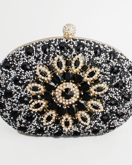 Clutch Black Crystal Hard Case Bag for Women