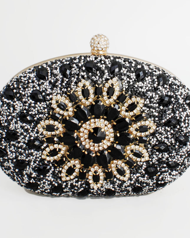 Clutch Black Crystal Hard Case Bag for Women
