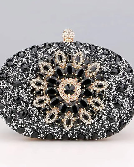 Clutch Black Crystal Hard Case Bag for Women