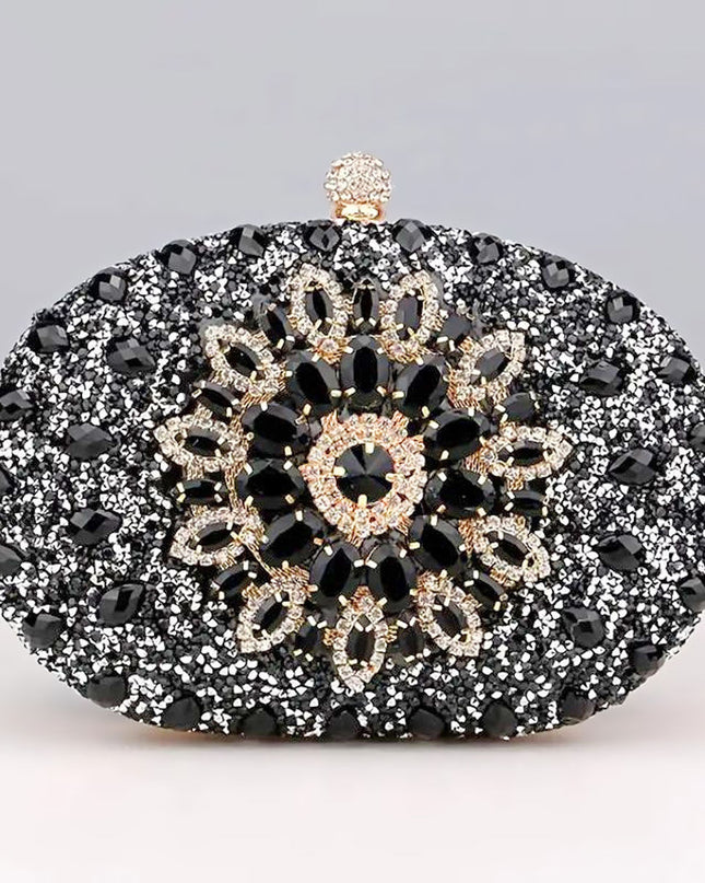 Clutch Black Crystal Hard Case Bag for Women
