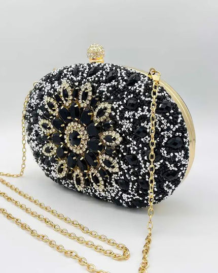 Clutch Black Crystal Hard Case Bag for Women