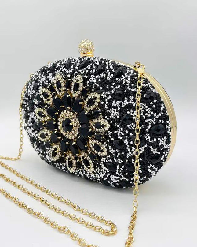 Clutch Black Crystal Hard Case Bag for Women