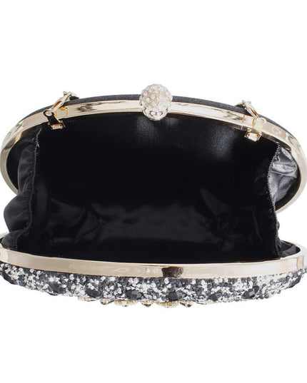 Clutch Black Crystal Hard Case Bag for Women