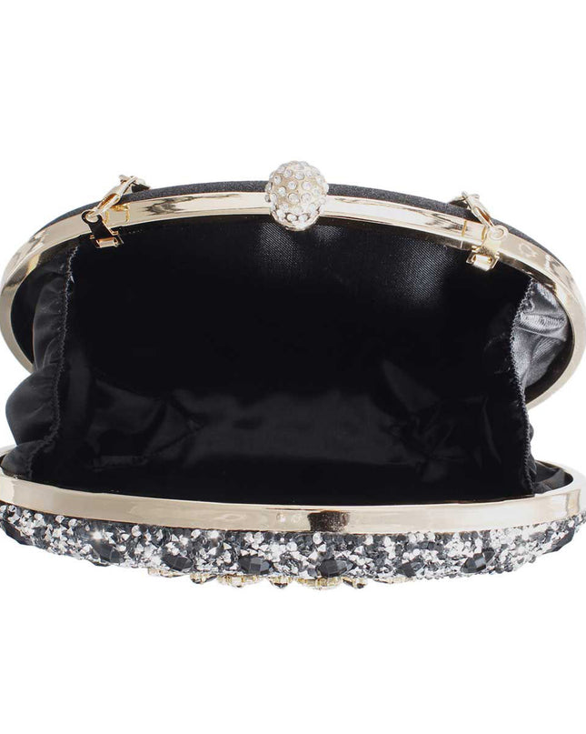 Clutch Black Crystal Hard Case Bag for Women