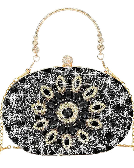Clutch Black Crystal Hard Case Bag for Women