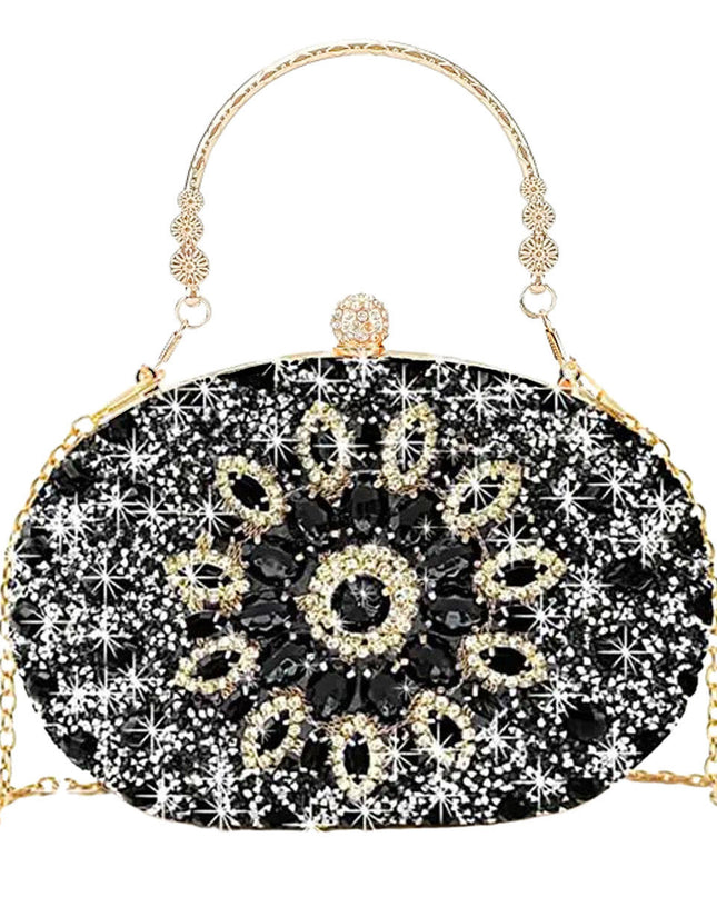 Clutch Black Crystal Hard Case Bag for Women