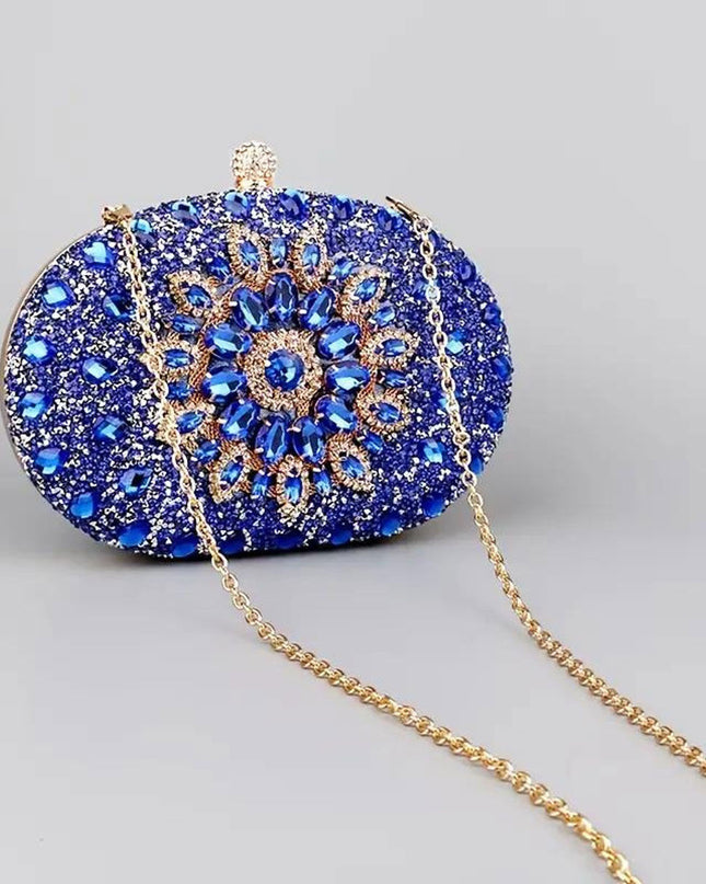 Clutch Blue Crystal Hard Case Bag for Women