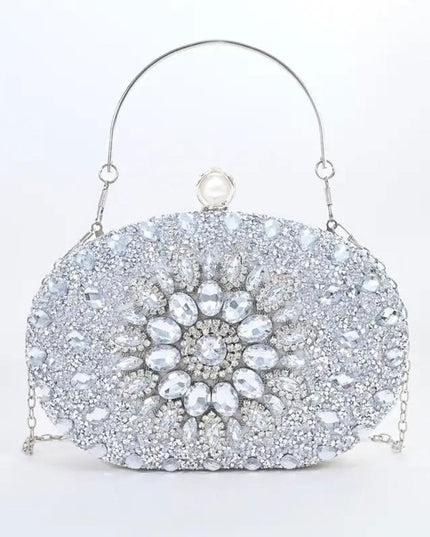Clutch Silver Crystal Pearl Hard Case for Women