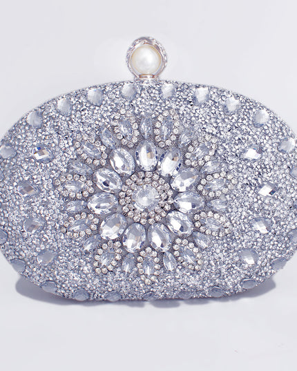 Clutch Silver Crystal Pearl Hard Case for Women