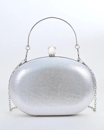 Clutch Silver Crystal Pearl Hard Case for Women