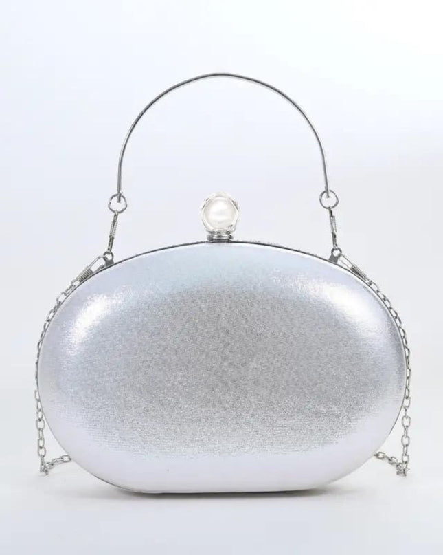 Clutch Silver Crystal Pearl Hard Case for Women