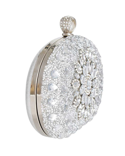 Clutch Silver Crystal Pearl Hard Case for Women