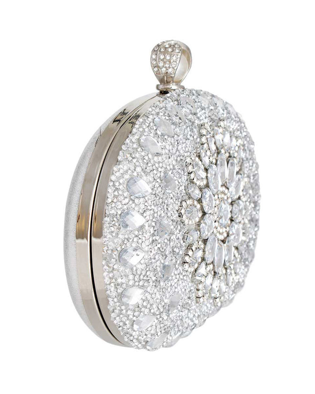 Clutch Silver Crystal Pearl Hard Case for Women