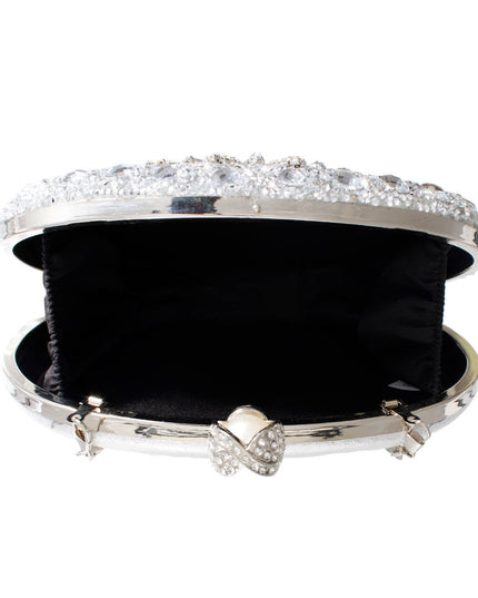 Clutch Silver Crystal Pearl Hard Case for Women