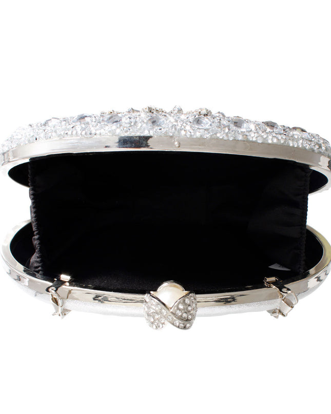 Clutch Silver Crystal Pearl Hard Case for Women