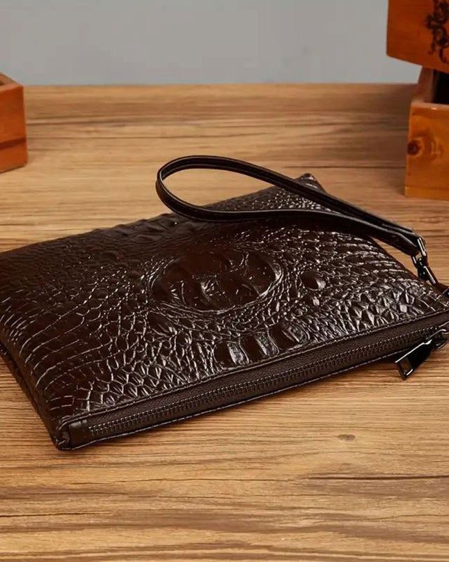 Clutch Brown Croc Wristlet Bag for Women