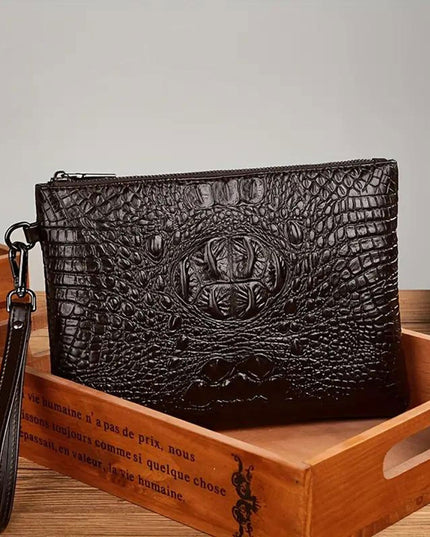 Clutch Brown Croc Wristlet Bag for Women