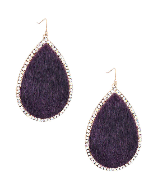 Purple Genuine Leather Teardrop Earrings