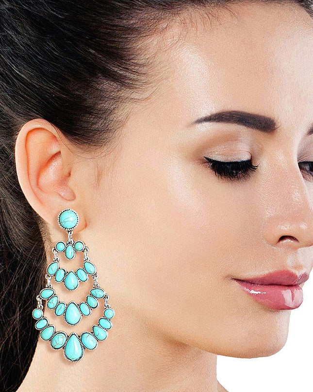 Tiered Drop Turquoise Silver Earrings