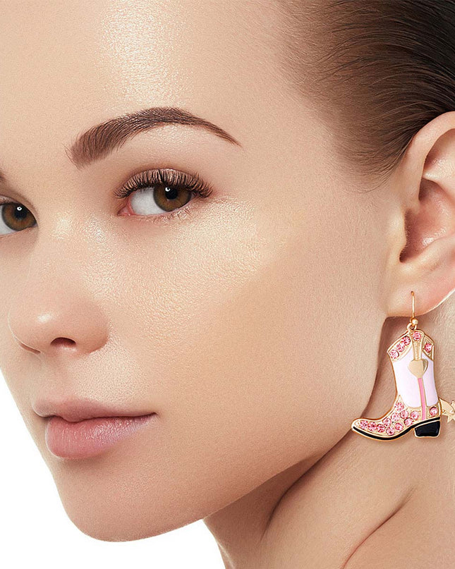 Pink Bling Cowgirl Boot Earrings