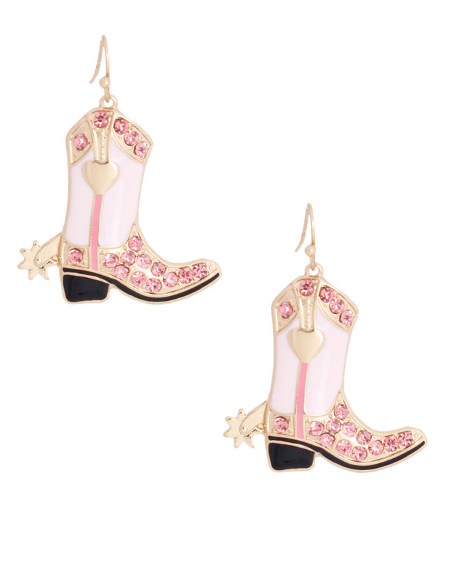 Pink Bling Cowgirl Boot Earrings